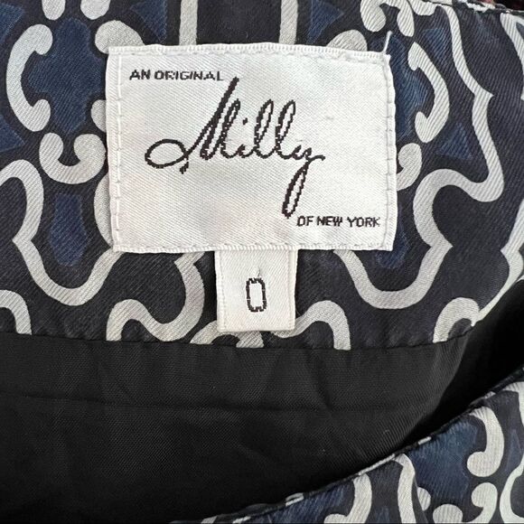 Milly New York Silk Long Sleeve Dress Black + Tan Medallion Pattern Size 0 - Picture 6 of 8